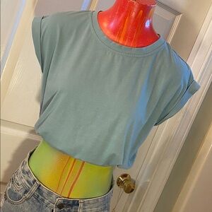 SHEIN Slate Blue Crop Top Cuffed Sleeve for Women